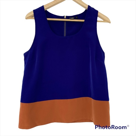 TWIK BY SIMONS ROYAL BLUE/BURNT ORANGE COLOUR BLOCKED SLEEVELESS TOP WITH ZIPPER - Picture 1 of 8